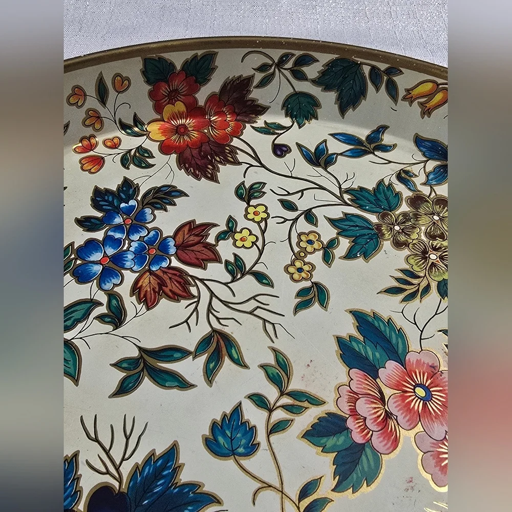 Vintage 70s Floral Daher Decorated Ware Round Tin Tray